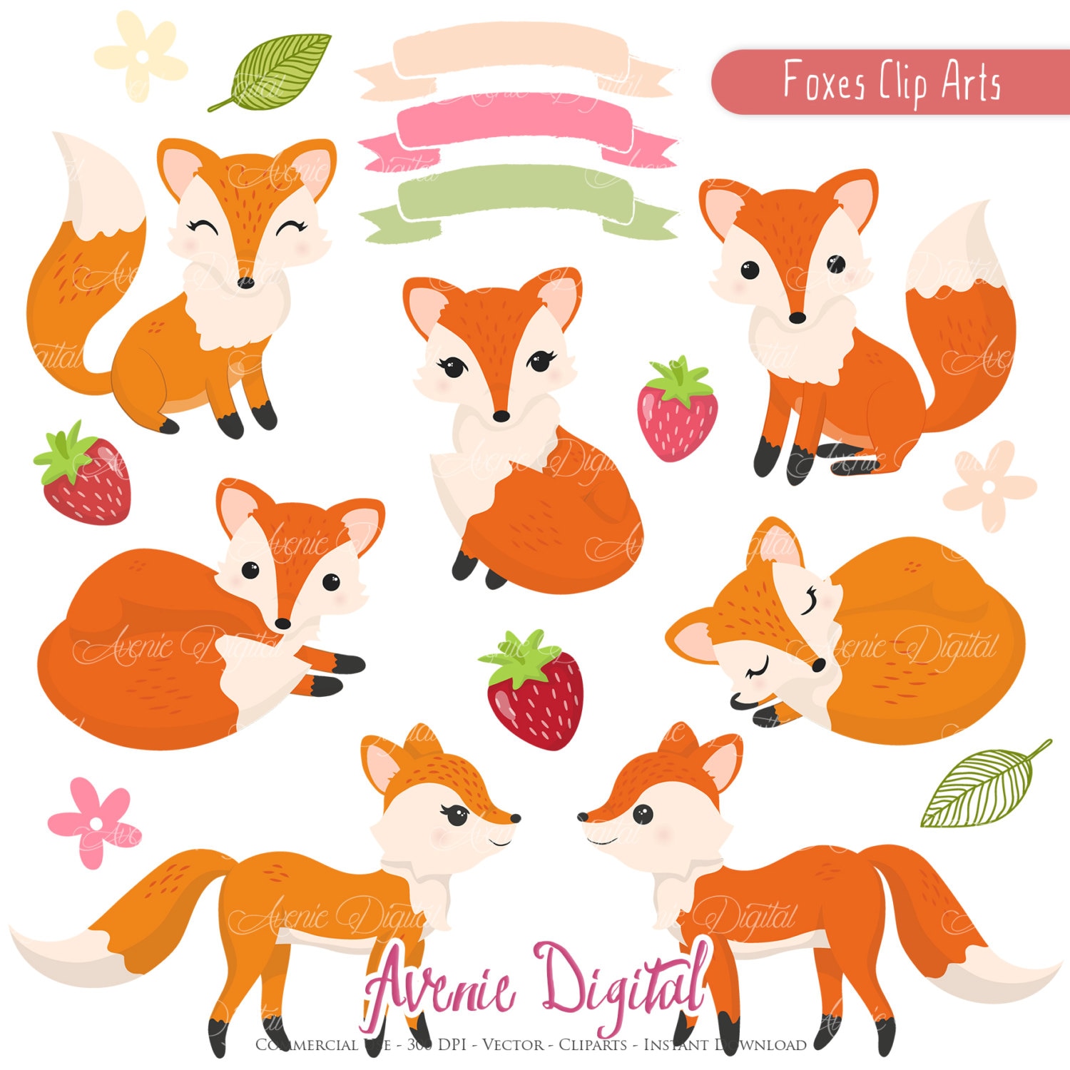 Cute Fox Clipart Scrapbook printables Autumn clip art set for