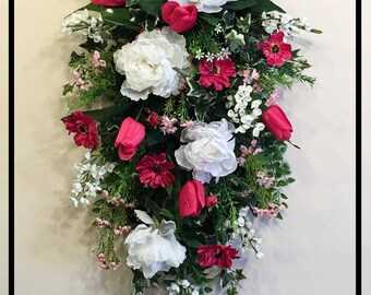 Spring Door Swag, Peony Door Wreath, Tulip Wreath, Floral Door Swag, Front Door Swag, Floral Door Hanger, Front Door Wreath For Front Porch