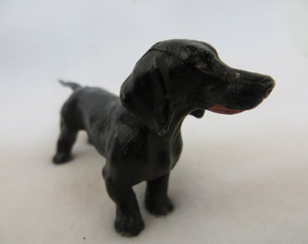 Vintage Dachshund Doxie Figurine Cast Metal Dog Painted Sixties