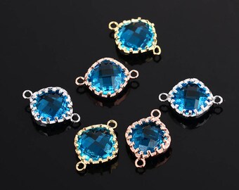 2pcs framed glass connector, faceted glass charm/pendant/connector , gold/rose gold/silver plating, 18MM*13MM