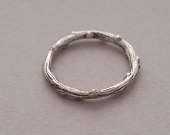 Twig Sterling Silver Band Ring for Women or Men, Olive Tree Branch Ring, 2.5mm width, Unique Nature Inspired Jewelry DA73