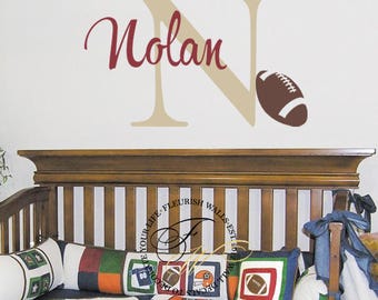 Football Name Wall Decal - Boy Nursery Wall Decal - Sports Wall Decal - Boys Room Football Decal - Boys Bedroom Monogram Wall Decal BN040
