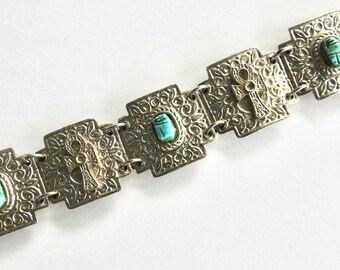 Porcelain Scarab Bracelet with Ankhs