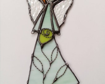 Stained Glass Angel. Tiffany style. Stained Glass Angel Suncatcher Guardian angel Angel with a flower Confirmation gift Charm for the child.