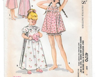 1950s Girl's NIGHTGOWN Baby Doll Shortie Gown ROBE Panties ~ Vintage 1957 Sewing Pattern ~ Size 6 Breast 24" ~ McCall's 4170
