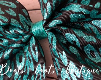 Aqua Glitter leopard bow