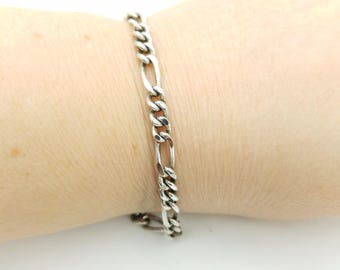 Vintage Heavy Silver Plated Figaro Chain Bracelet- 7.25"