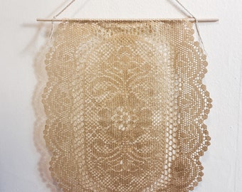 Vintage gold lace doily wall hangings - set of 2