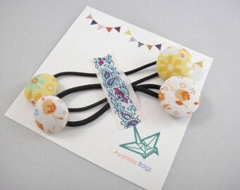 Japanese Ponytail holders, Set of 2, Flowers, Yellow
