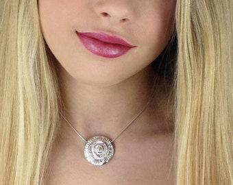 Silver Ammonite Necklace - Silver Fossil Pendant - Fossil Necklace - Ammonite Pendant - Large Pendant - Ammonite Necklace - MaryColyer