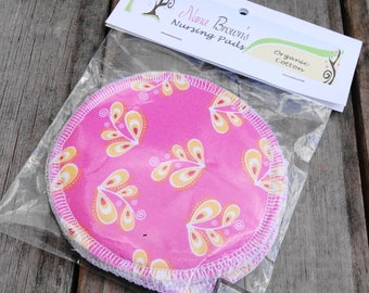 Reusable Nursing Pads, Organic Cotton Flannel - Yellow & White Swirl on Pink