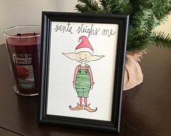 Santa Sleighs Me 5x7 Watercolor