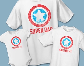 Super Dad and Sidekick Matching Shirts - Create your own Father Son Daughter Baby Mom Matching Shirt Set - Distressed Graphic