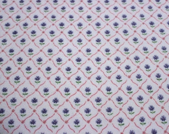 44 X 72 Blue Pink and Green Floral Lattice Print Cotton Flannel Fabric Remnant