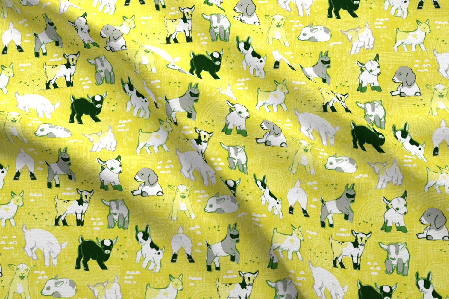 Goat Fabric Baby Goats By Friztin Yellow Modern Baby Goat