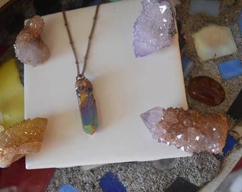 Rainbow Titanium Quartz Electroformed Necklace