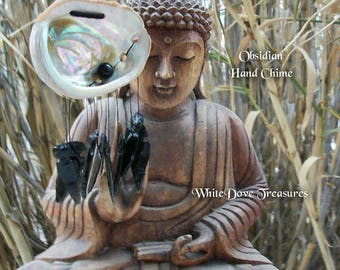 Meditation Chime ~ Music Chime ~ Obsidian Chime ~ Hand Chime ~ Abalone Mobile ~ Singing Bowl Meditation Chime ~ Chakra Music ~ Gift Box