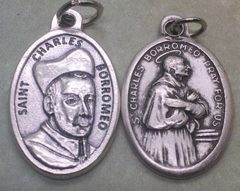 St Charles Borromeo holy medal -- Italian Catholic saint, patron of bishops, catechists, dieting, abdominal pain, ulcers, colic, obesity