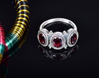 Garnet Ring Garnet Jewelry Silver Garnet Ring Natural Gemstone Garnet Ring Size 6,7,8,9 925 Sterling Silver January Birthstone Wedding Ring