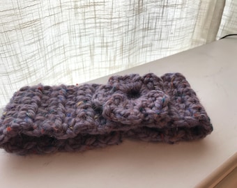 Crocheted Earwarmer Headband with Flower