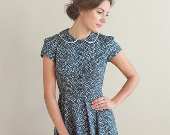 Navy floral dress with peter pan collar