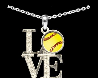 LOVE Softball Rhinestone Necklace