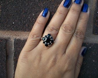 Vintage Inspired Design 925 Sterling Silver Black Onyx Cluster Ring Size M.