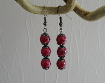 Earrings - black - plum - glass beads