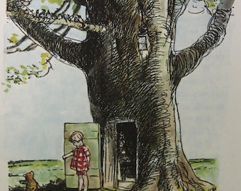 Christopher Robin and the Tree - Vintage print from “Winnie the Pooh and Some Bees” by A.A. Milne, c.1975