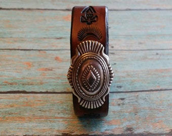 Yucca Leather buckle Cuff, Southwest leather cuff, Native American style cuff