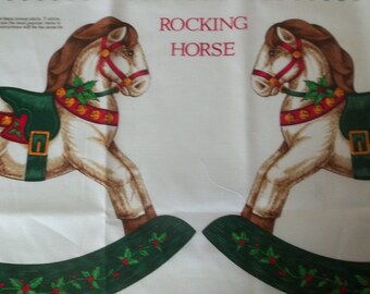 Rocking Horse Christmas Appliques Fabric Panel - 1/2 Yard