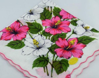 Vintage Hankie Pink and White Floral R-21