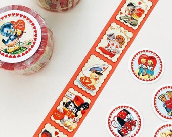 25mm THICK Vintage Adhesive Masking Tapes Vintage Retro Tape Red Animals - 10 metres long
