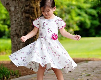 Tulip Sleeve Dress Pattern for Girls PDF Download - sizes 2 through 10