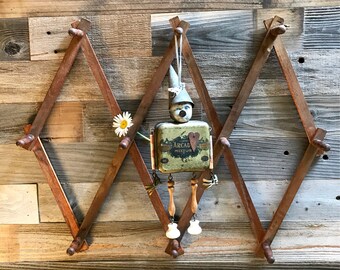 Vintage Accordion PEG RACK- Wooden Folding Hanger- Expanding- Folding Organizer- Front Hall Hanger- Farmhouse Decor