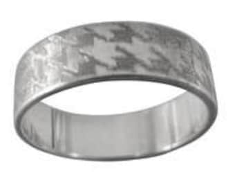 Houndstooth Engraved Wedding Band 6mm Wide Sterling Silver