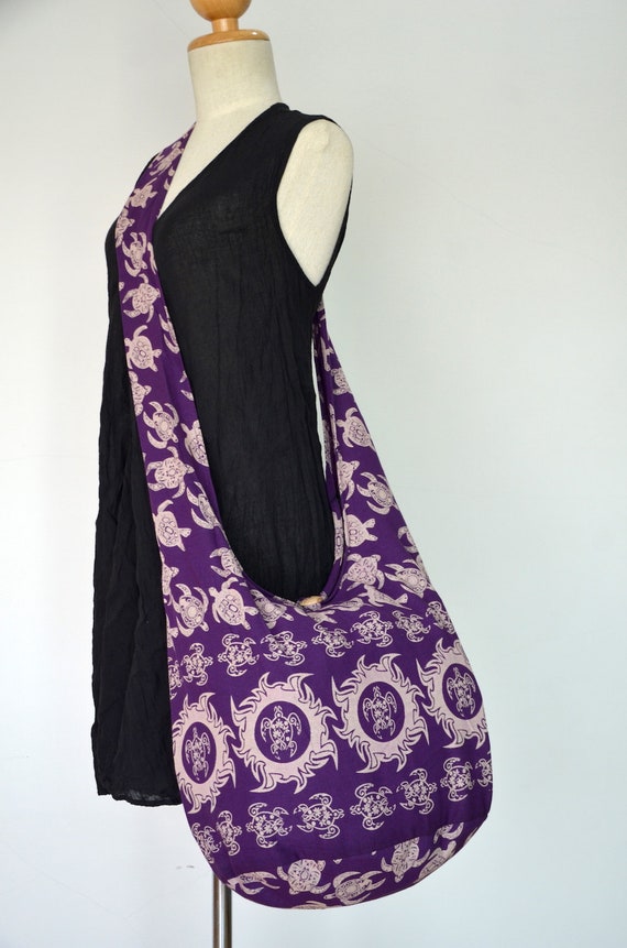 Purple Turtle Print Sling Boho Shoulder Bag CrossBody Bag