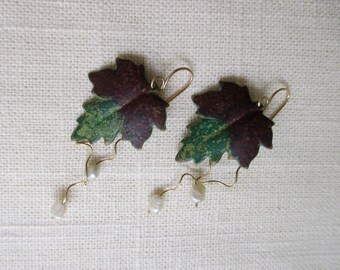 Artisan Leaf and Fresh Water Pearl Earrings