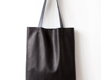 Simple Black Leather Tote bag No.Tl- 6022