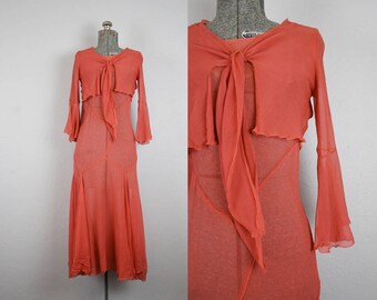 1930's Rust Chiffon Gown / Size Small