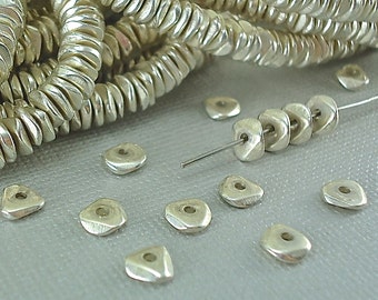 200 Silver plated Brass Chip 6mm Spacer Disk Heishi Disc Flat Nugget Metal Beads Saucer