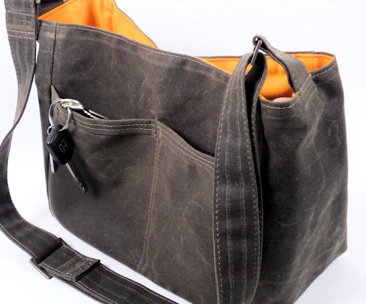 Brown Waxed Canvas Bag Vegan Leather City Tote Messenger