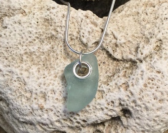 Sea glass jewelry- Aqua blue sea glass set with sterling silver.