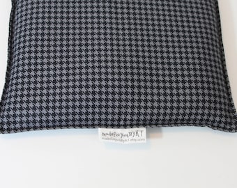 Large Square Rice Bag - 9 x 9 inches, hot or cold therapy pack, rice heating pad, foot warmer, black and gray houndstooth pattern