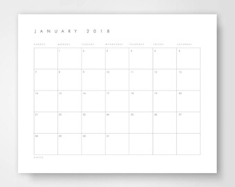 Large Desk Calendar, 2018 Calendar, Printable Calendar, Landscape Calendar, Wall Calendar, Calendar Printable, 2017 2018, Printable Planner