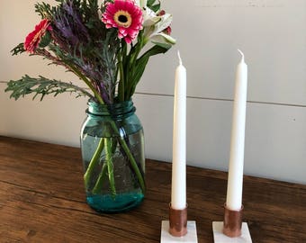 Marble and Copper Candlestick Holders | Taper Holders | Marble | Copper | Modern Home Decor | gift for her