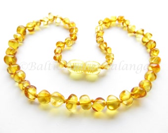 Baltic Amber Teething Necklace, Honey Color Rounded Beads