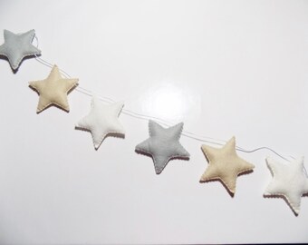 Neutral felt star garland, neutral felt star nursery bunting, grey white and stone star garland, baby shower garland, teepee decoration