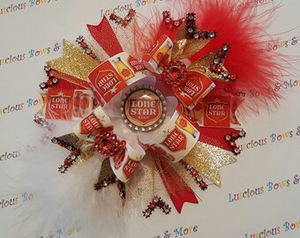 Lone Star Beer Hair Bow, Beer Hair Bow, Lone Star Beer