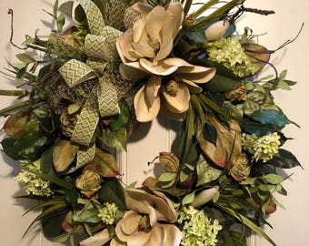 Front Door Wreath, Magnolia Wreath, Fall Wreath, Summer Wreath, Winter Wreath, Artificial Wreath, Spring Wreath,
